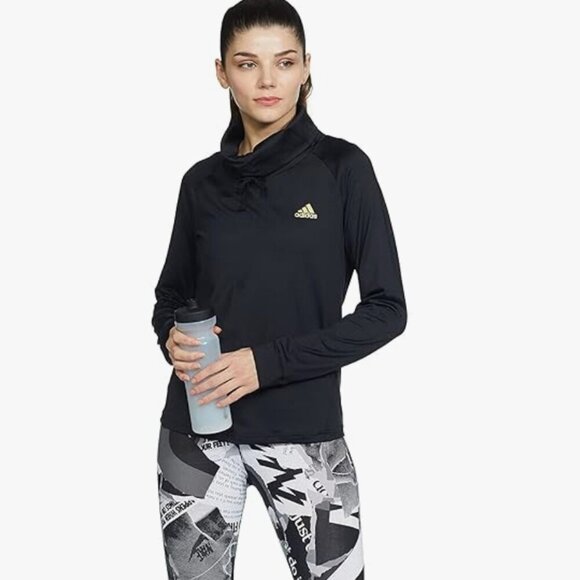 Women's Adidas Aeroready GS8594 Sweat Black/Gold Pullover - Small - Picture 1 of 8